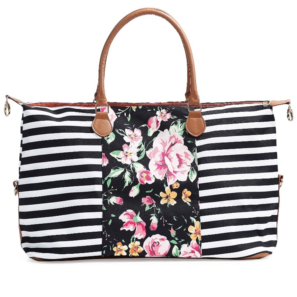 🔥 Limited! NWT Stripes with Floral Weekender Tote - Picture 3 of 7